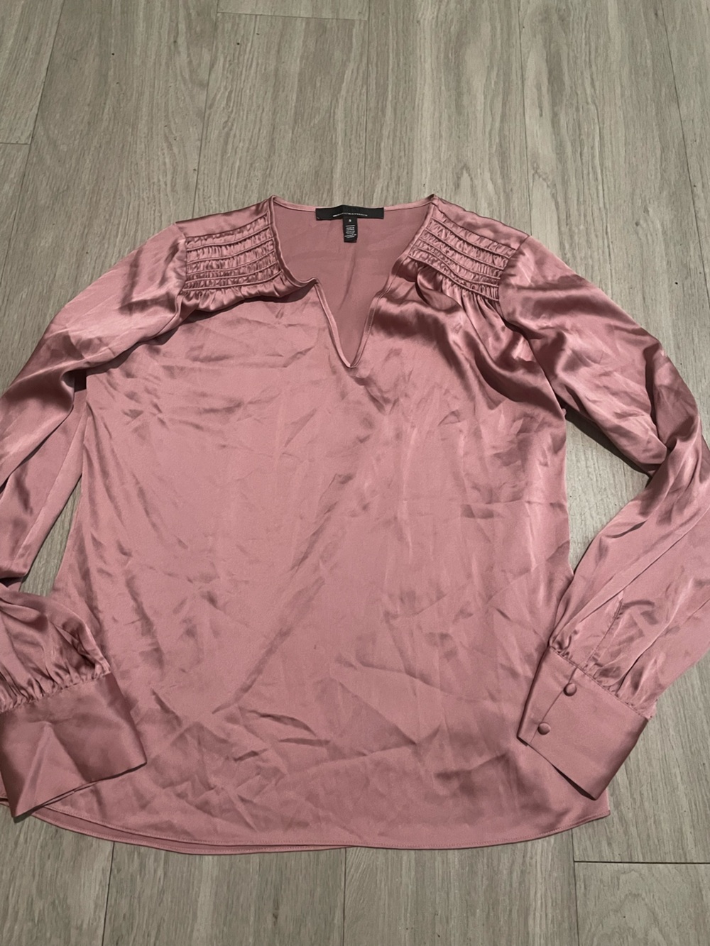 White House Black Market Dusty Rose Satin V-Neck Blouse